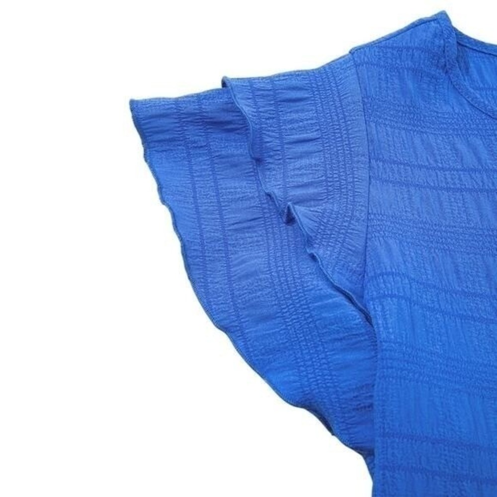 Dark Blue Textured Ruffled Short Sleeve Round Neck Top New X-Large - Picture 3 of 9